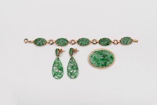 Collection of 14K Yellow Gold and Carved Jade Jewelry