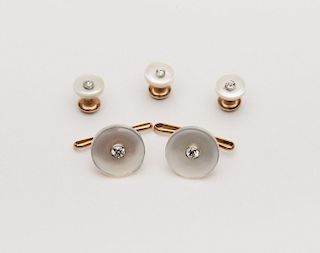 14K Yellow Gold, Mother of Pearl, and Diamond Dress Set