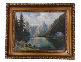 C. 1900's Callaheide "Fisherman Lake" Oil Painting