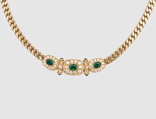 DAMIANI 18K Yellow Gold, Emerald, and Diamond Necklace