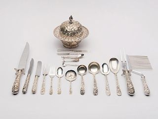 S. KIRK & SON Repousse Silver Flatware, together with S. KIRK & SON Repousse Covered Butter Dish