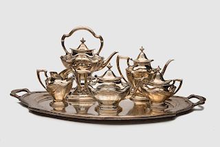 REED & BARTON Silver Six Piece Coffee and Tea Service on Tray