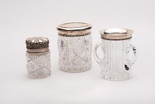 Three American Silver Top Cut Glass Vessels