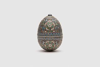 Russian Silver Gilt and Cloisonne Enamel Egg