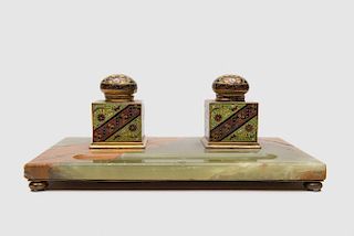 Continental Onyx and Champleve Inkwell