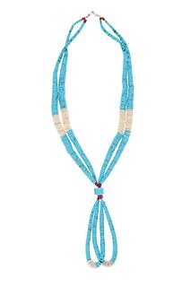 Navajo Turquoise Red Branch Coral & Shell Necklace