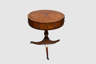 George III Mahogany and Satinwood Inlaid Diminutive Drumtop Table