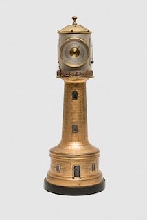 French Brass and Nickel Lighthouse Clock/Barometer
