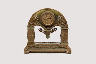 French Green Alabaster Ormolu Mounted Eight Day Mantel Clock