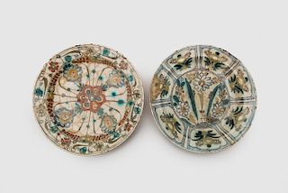 Two Kubachiware Polychrome Pottery Footed Dishes
