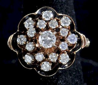 14kt. Diamond & Enamel Cluster Ring