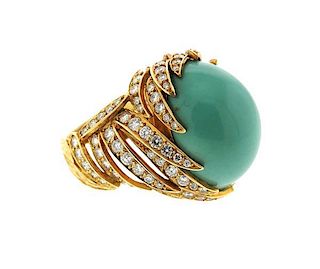 18K Gold Diamond Turquoise Cocktail Dome Ring
