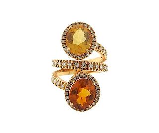 18K Gold Diamond Color Stone Bypass Ring