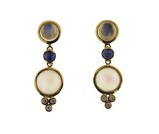 Temple St. Clair 18K Gold Diamond Moonstone Sapphire Earrings