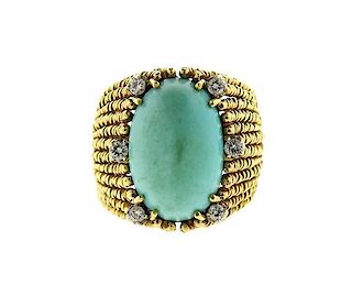 Italian 18K Gold Diamond Turquoise Ring