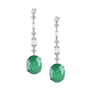 Emerald, Diamond and Platinum Earrings