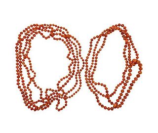 Long Coral Necklace Lot of 2