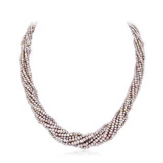 Multi Strand Natural Pearl Necklace, GPL Certified