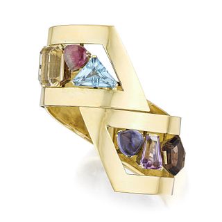 Multi Color Gemstone Gold Bangle Bracelet