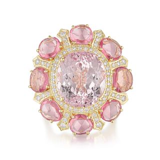 Kunzite Pink Sapphire and Diamond Ring