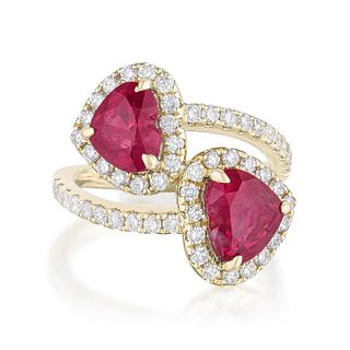 Heart Shaped Twin Ruby and Diamond Ring
