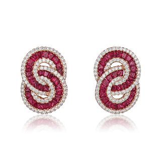 Ruby and Diamond Interlocking Circle Earrings