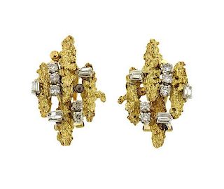 14K Gold Diamond Free Form Earrings