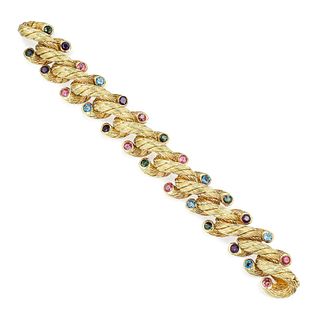 Carlo Weingrill Vintage Multi Gemstone Rope Motif Gold Bracelet, Italian