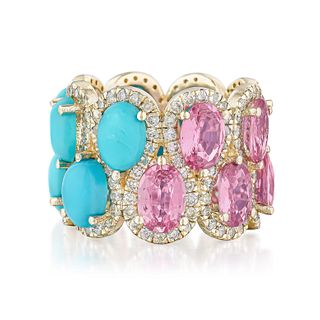 Turquoise Pink Sapphire and Diamond Eternity Ring