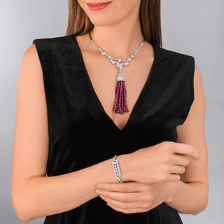 Diamond and Ruby Tassel Necklace