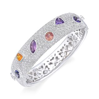 Multi-Colored Stones and Diamond Bangle Bracelet