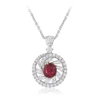Burmese Unheated Pigeon's Blood Ruby and Diamond Necklace, GRS Certified