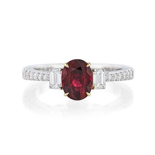 Burmese Unheated Ruby and Diamond Ring, GRS Certified