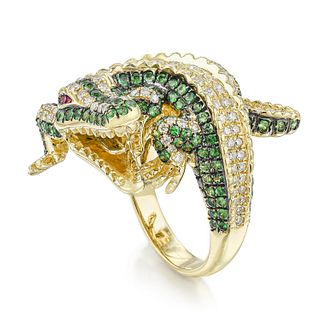 Alligator Diamond and Tsavorite Ring