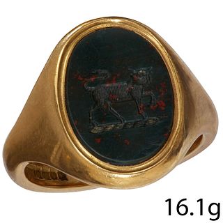 BLOODSTONE CARVED INTAGLIO SEAL RING