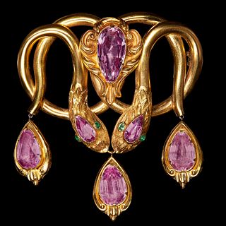 FINE AND HIGH QUALITY PINK TOPAZ DROP BROOCH