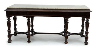 Steinway Jacobean Style Carved Mahogany And Granite Top Console Table, Ca. 1900, H 31" W 28" L 72"