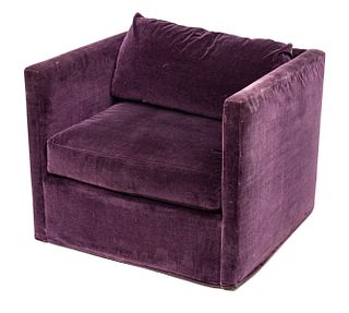 Baker Furniture (American) Aubergine Velvet Club Chair, H 28.5" W 34.5" Depth 32"