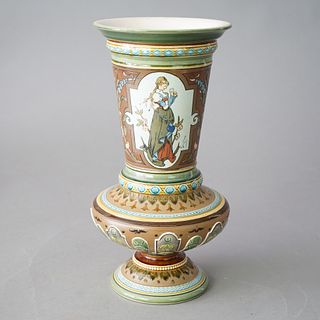 Antique Mettlach Pottery Portrait Vase, 19th Century