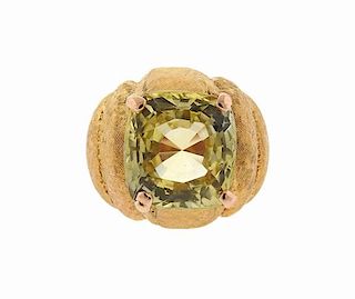 Mid Century 14K Gold Yellow Sapphire Dome Ring