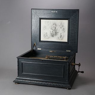 Antique Regina Oak Music Box With 3 Discs, 19th C