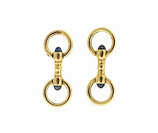 Retro 18K Gold Sapphire Horsebit Cufflinks