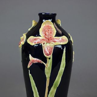 Antique Continental Art Nouveau Majolica Art Pottery Vase with Lily, circa 1900