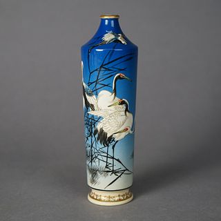 Antique Japanese Satsuma Porcelain Vase with Herons, 19th Century