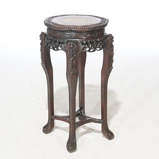Antique Chinese Carved Rosewood Marble Top Fern Stand, circa 1920