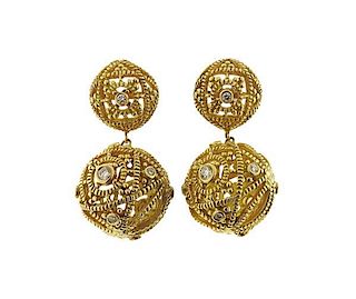 18K Gold Diamond Ball Drop Earrings