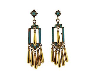 Antique 14K Gold Turquoise Dangle Earrings