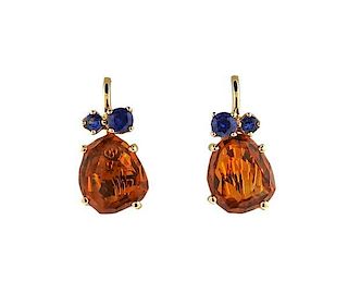 Pomellato Bahia 18K Gold Orange Stone Blue Stone Earrings