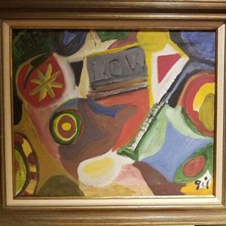 Vivid Mid-Century Expressionist Abstract Painting, Signed Gil