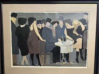 David Schneuer Ultra-Large Lithograph Entitled Simplizissimus w/ his Signature Cafe Scene